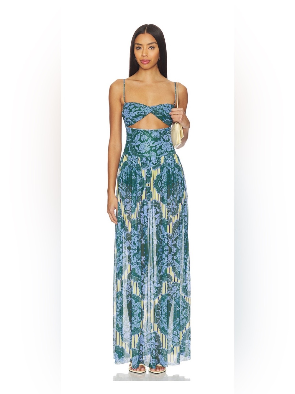 Agua Bendita Malay Kew Maxi Dress Green and Light Blue Floral with Bodysuit